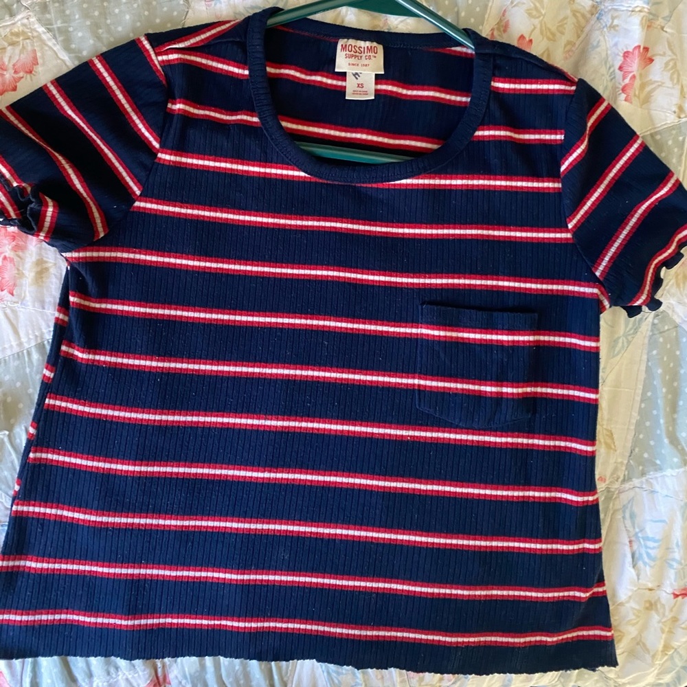 red white and blue striped crop top